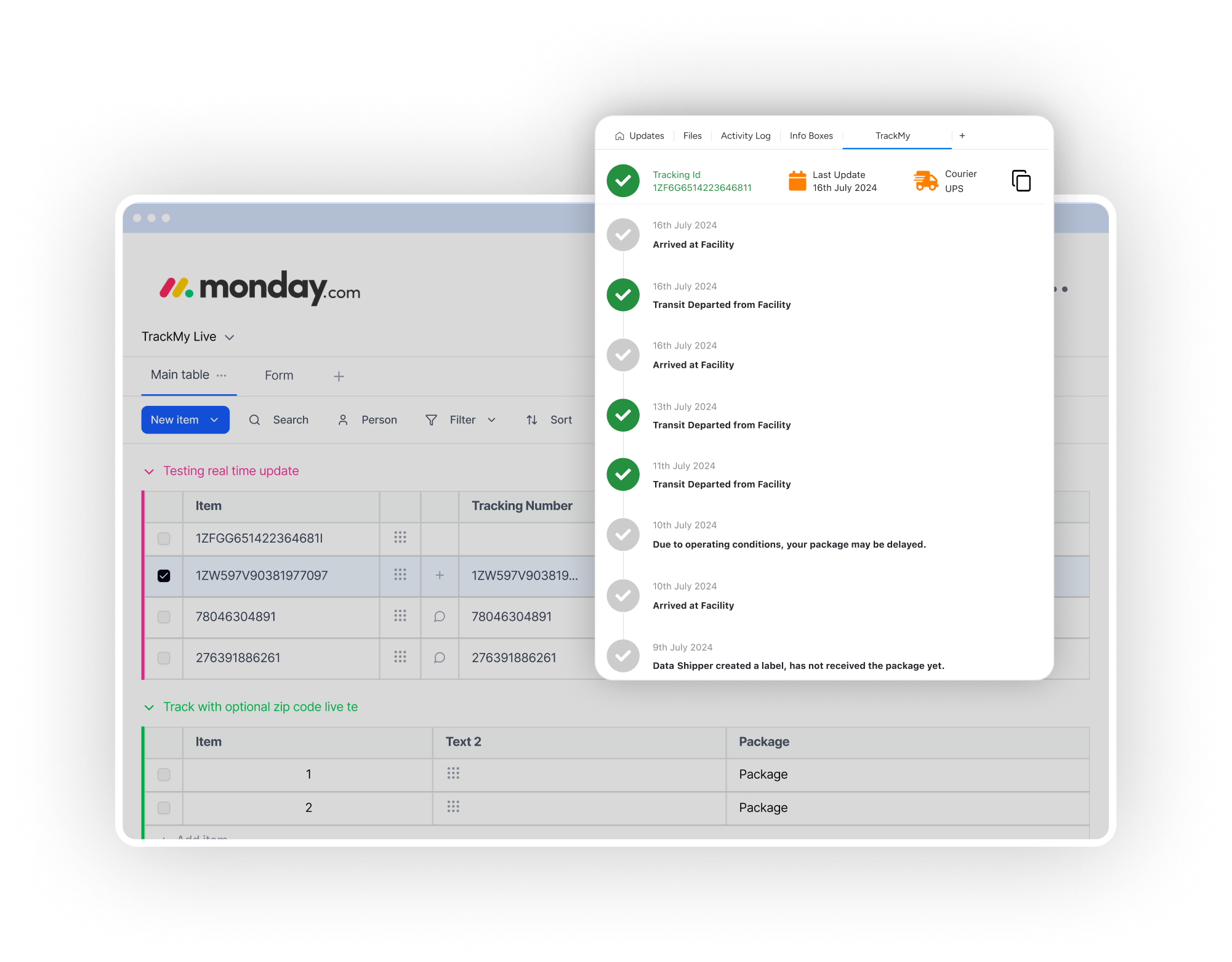 Image of TrackMy courier tracking on monday.com