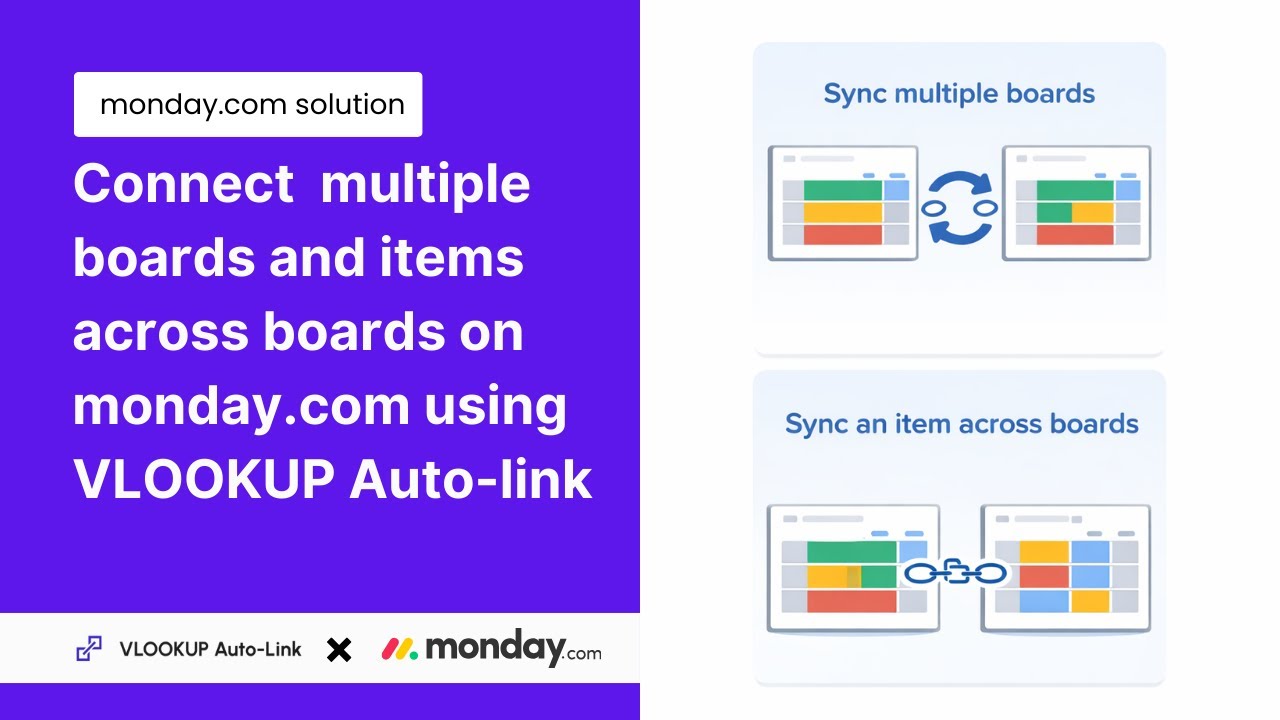 Connect & sync boards and items on monday.com - VLOOKUP Auto-link